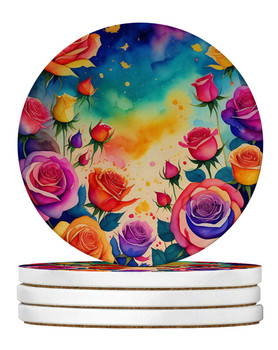 Colorful Roses Large Sandstone Absorbent Round Coasters Pack of 4 DAC1988 product image at 