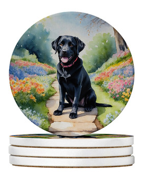 Labrador Retriever Spring Path Large Sandstone Absorbent Round Coasters Pack of 4 DAC6662 product image at NuMercy