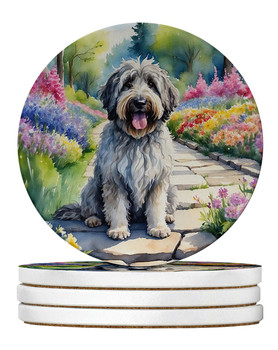 Bergamasco Sheepdog Spring Path Large Sandstone Absorbent Round Coasters Pack of 4 product image at NuMercy