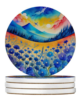 Colorful Blue Cornflowers Large Sandstone Absorbent Round Coasters Pack of 4 product image at NuMercy