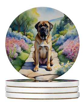 Mastiff Spring Path Large Sandstone Absorbent Round Coasters Pack of 4 product image at 