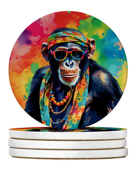 Hippie Animal Chimpanzee Large Sandstone Absorbent Round Coasters Pack of 4 DAC3970 product image at NuMercy