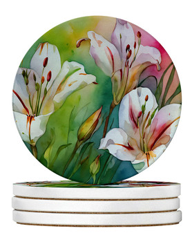 Utah Sego Lilies in Watercolor Large Sandstone Absorbent Round Coasters Pack of 4 DAC1711 product image at NuMercy
