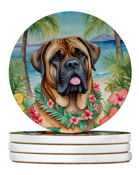Mastiff Luau Large Sandstone Absorbent Round Coasters Pack of 4 product image at NuMercy