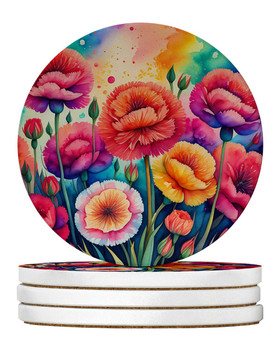 Colorful Carnations Large Sandstone Absorbent Round Coasters Pack of 4 DAC1939 product image at NuMercy