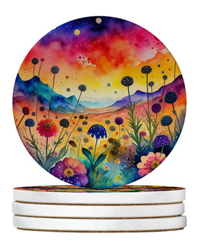 Colorful Scabiosa Large Sandstone Absorbent Round Coasters Pack of 4 product image at NuMercy