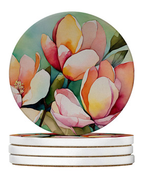 Mississippi Magnolia in Watercolor Large Sandstone Absorbent Round Coasters Pack of 4 DAC1676 product image at NuMercy