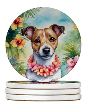 Jack Russell Terrier Luau Large Sandstone Absorbent Round Coasters Pack of 4 product image at NuMercy