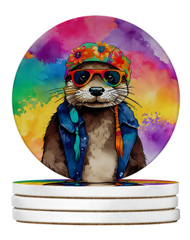 Hippie Animal Otter Large Sandstone Absorbent Round Coasters Pack of 4 DAC4012 product image at NuMercy