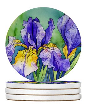 Tennessee Iris in Watercolor Large Sandstone Absorbent Round Coasters Pack of 4 DAC1707 product image at NuMercy