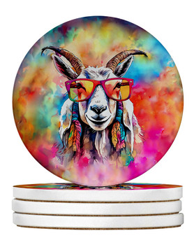 Hippie Animal Goat Large Sandstone Absorbent Round Coasters Pack of 4 DAC3988 product image at NuMercy
