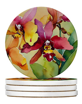 Orchids in Watercolor Large Sandstone Absorbent Round Coasters Pack of 4 DAC1591 product image at NuMercy