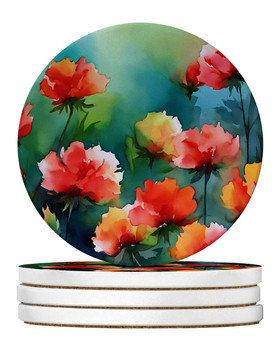 Ohio Scarlet Carnations in Watercolor Large Sandstone Absorbent Round Coasters Pack of 4 DAC1698 product image at NuMercy