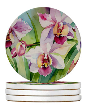 Orchids in Watercolor Large Sandstone Absorbent Round Coasters Pack of 4 DAC1557 product image at NuMercy