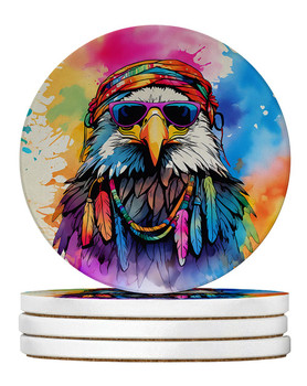 Hippie Animal Eagle Large Sandstone Absorbent Round Coasters Pack of 4 product image at NuMercy