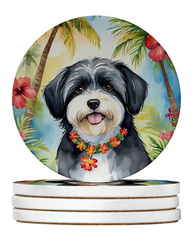 Havanese Luau Large Sandstone Absorbent Round Coasters Pack of 4 product image at NuMercy