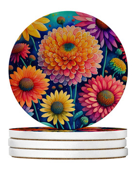 Colorful Chrysanthemums Large Sandstone Absorbent Round Coasters Pack of 4 DAC1944 product image at NuMercy
