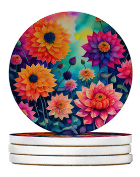 Colorful Dahlias Large Sandstone Absorbent Round Coasters Pack of 4 DAC1949 product image at NuMercy