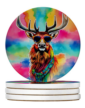 Hippie Animal Stag Deer Large Sandstone Absorbent Round Coasters Pack of 4 DAC4045 product image at NuMercy