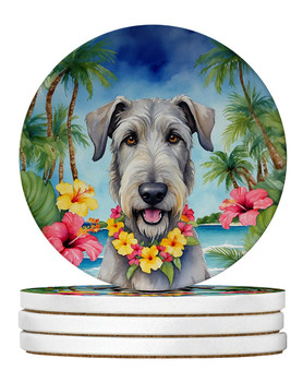 Irish Wolfhound Luau Large Sandstone Absorbent Round Coasters Pack of 4 product image at NuMercy