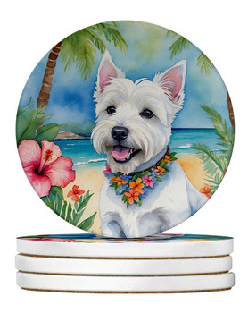 Westie Luau Large Sandstone Absorbent Round Coasters Pack of 4 DAC6534 product image at NuMercy