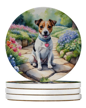 Jack Russell Terrier Spring Path Large Sandstone Absorbent Round Coasters Pack of 4 DAC6654 product image at NuMercy