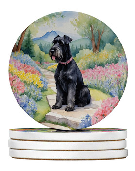 Giant Schnauzer Spring Path Large Sandstone Absorbent Round Coasters Pack of 4 product image at NuMercy