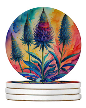Colorful Eryngium Large Sandstone Absorbent Round Coasters Pack of 4 product image at NuMercy