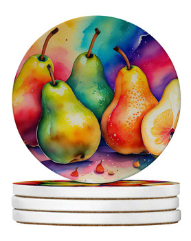 Colorful Pears Large Sandstone Absorbent Round Coasters Pack of 4 DAC1838 product image at NuMercy