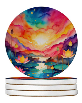 Colorful Lotus Large Sandstone Absorbent Round Coasters Pack of 4 product image at NuMercy
