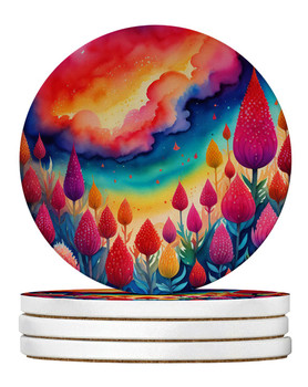 Colorful Celosia Large Sandstone Absorbent Round Coasters Pack of 4 product image at NuMercy