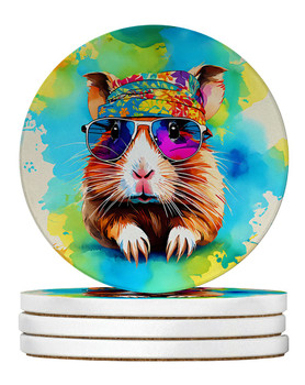 Hippie Animal Guinea Pig Large Sandstone Absorbent Round Coasters Pack of 4 DAC3960 product image at NuMercy