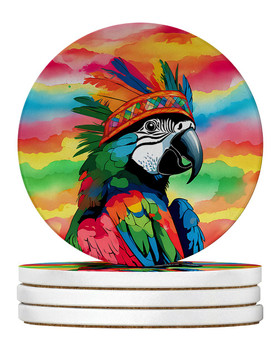 Hippie Animal Parrot Large Sandstone Absorbent Round Coasters Pack of 4 DAC4018 product image at NuMercy