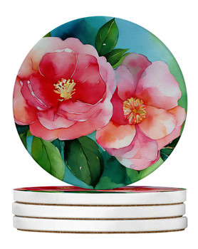 Alabama Camellia in Watercolor Large Sandstone Absorbent Round Coasters Pack of 4 DAC1621 product image at NuMercy
