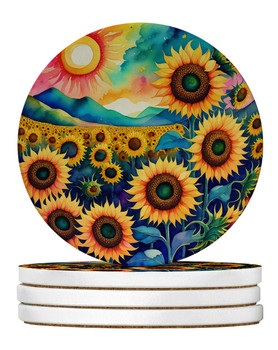Colorful Sunflowers Large Sandstone Absorbent Round Coasters Pack of 4 DAC1994 product image at NuMercy