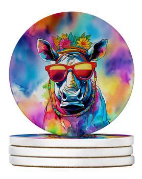Hippie Animal Rhinoceros Large Sandstone Absorbent Round Coasters Pack of 4 DAC4038 product image at NuMercy