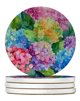 Hydrangeas in Watercolor Large Sandstone Absorbent Round Coasters Pack of 4 DAC1577 product image at NuMercy