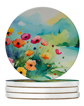 Anemones in Watercolor Large Sandstone Absorbent Round Coasters Pack of 4 DAC1547 product image at NuMercy