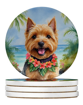 Norwich Terrier Luau Large Sandstone Absorbent Round Coasters Pack of 4 product image at NuMercy