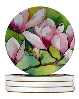 Mississippi Magnolia in Watercolor Large Sandstone Absorbent Round Coasters Pack of 4 DAC1675 product image at 