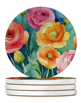 Ranunculus in Watercolor Large Sandstone Absorbent Round Coasters Pack of 4 DAC1604 product image at 