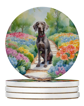 Weimaraner Spring Path Large Sandstone Absorbent Round Coasters Pack of 4 product image at 