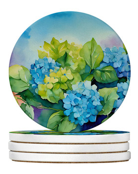 Hydrangeas in Watercolor Large Sandstone Absorbent Round Coasters Pack of 4 DAC1579 product image at NuMercy