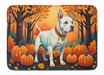 White Pit Bull Terrier Fall Memory Foam Bath/Kitchen Mat product image at NuMercy