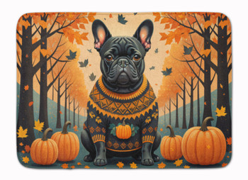 Black French Bulldog Fall Memory Foam Bath/Kitchen Mat product image at NuMercy