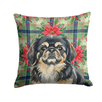 Black and Tan Pekingese Christmas Poinsettias Throw Pillow 18" x 18" product image at NuMercy