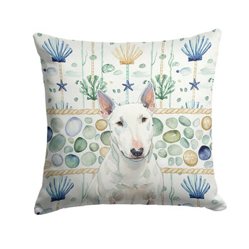 White Miniature Bull Terrier Coastal Sea Glass Throw Pillow 18" x 18" product image at NuMercy