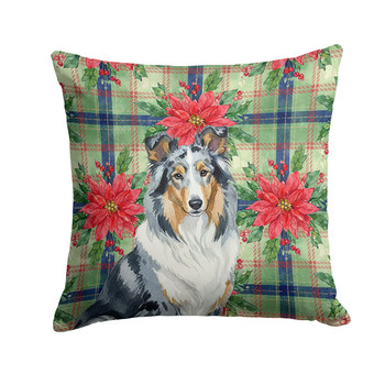 Blue Merle Collie Christmas Poinsettias Throw Pillow 18" x 18" product image at NuMercy