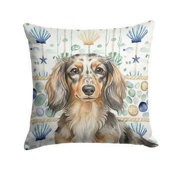 Longhaired Dapple Dachshund Coastal Sea Glass Throw Pillow 18" x 18" product image at NuMercy