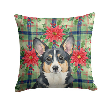 Black and White Cardigan Welsh Corgi Christmas Poinsettias Throw Pillow 18" x 18" product image at NuMercy